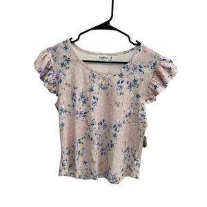 Roommates Floral Ruffle Puff Sleeve Top Pink Blue Junior Sz XL Bohemian NWT